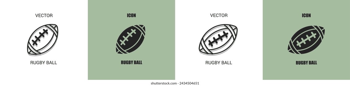 Línea de iconos de la bola de rugby. Ilustración vectorial de bola de rugby.