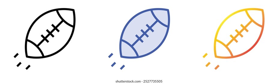 Icono de pelota de rugby. Lineal, relleno azul y diseño de estilo degradado aislado sobre fondo blanco