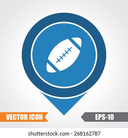  Rugby Ball Icon On Map Pointer. Eps.-10.