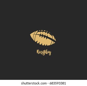 Rugby ball icon, outdoor sports, recreation and activity, energy, black background, vector illustrationù