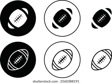 Rugby ball icon set. line and flat glyph version, outline and filled vector sign. American football ball linear and full pictogram. Symbol, logo style collection isolated on transparent background.