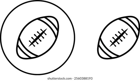 Rugby ball icon set. line and flat glyph version, outline and filled vector sign. American football ball linear and full pictogram. Symbol, logo style collection isolated on transparent background.