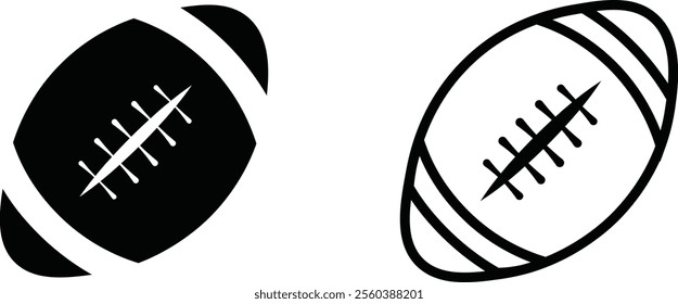 Rugby ball icon set. line and flat glyph version, outline and filled vector sign. American football ball linear and full pictogram. Symbol, logo style collection isolated on transparent background.