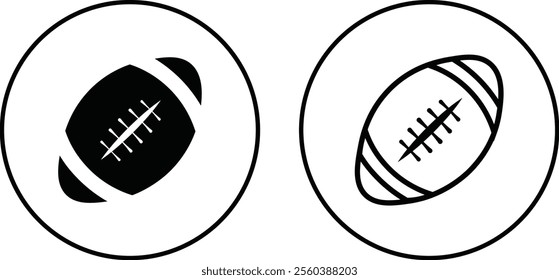 Rugby ball icon set. line and flat glyph version, outline and filled vector sign. American football ball linear and full pictogram. Symbol, logo style collection isolated on transparent background.