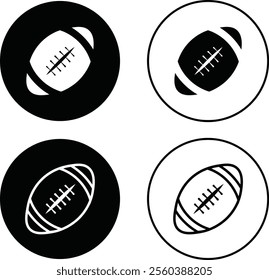 Rugby ball icon set. line and flat glyph version, outline and filled vector sign. American football ball linear and full pictogram. Symbol, logo style collection isolated on transparent background.