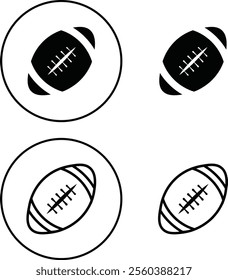 Rugby ball icon set. line and flat glyph version, outline and filled vector sign. American football ball linear and full pictogram. Symbol, logo style collection isolated on transparent background.