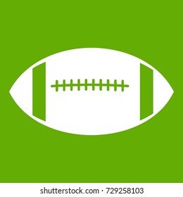 Rugby ball icon white isolated on green background. Vector illustration