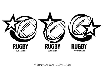 Rugby ball icons. Original sign in a black and white color. Symbol or emblem. vector illustration