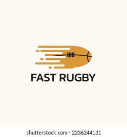 Rugby ball logo with added stripes indicating speed.