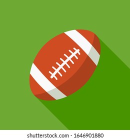 rugby ball on the background of a green sport field. rugby sign with a long shadow in a flat design. vector illustration eps10