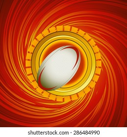 Rugby Ball on a Circular Shield over a Red and Yellow Background