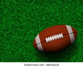 rugby ball on the grass field of american football stadium, concept fot football league banner in vector illustration