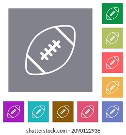 Rugby ball outline flat icons on simple color square backgrounds