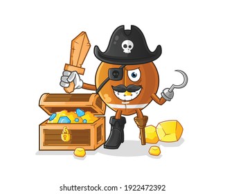 rugby ball pirate with treasure mascot. cartoon vector