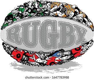 the rugby ball and rugby players