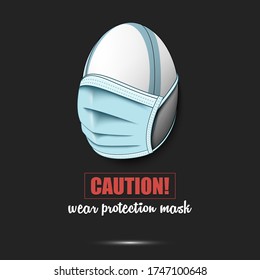 Rugby ball with a protection mask. Caution! wear protection mask. Stop coronavirus covid-19 outbreak. Risk disease. Cancellation of sports tournaments. Pattern design. Vector illustration