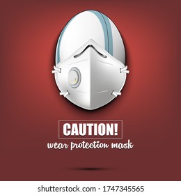 Rugby ball with a protection mask. Caution! wear protection mask. Stop coronavirus covid-19 outbreak. Risk disease. Cancellation of sports tournaments. Pattern design. Vector illustration