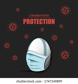 Rugby ball with a protection mask and cells coronavirus bacteriums. Stop covid-19 outbreak. Caution risk disease 2019-nCoV. Cancellation of sports tournaments. Pattern design. Vector illustration