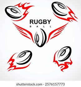 Rugby ball set. Collection icons rugby. Vector