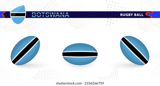 Rugby Ball gesetzt mit der Flagge von Botswana in verschiedenen Winkeln auf abstraktem Hintergrund. Rugby-Vektorgrafik-Sammlung.