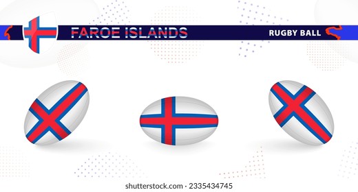 Rugby ball set with the flag of Faroe Islands in various angles on abstract background. Rugby vector collection.