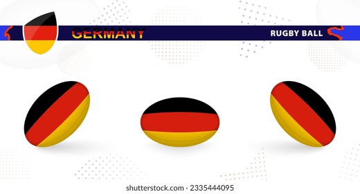 Rugby Ball setzt mit der Flagge Deutschlands in verschiedenen Winkeln auf abstraktem Hintergrund. Rugby-Vektorgrafik-Sammlung.