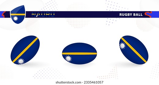 Rugby ball set with the flag of Nauru in various angles on abstract background. Rugby vector collection.
