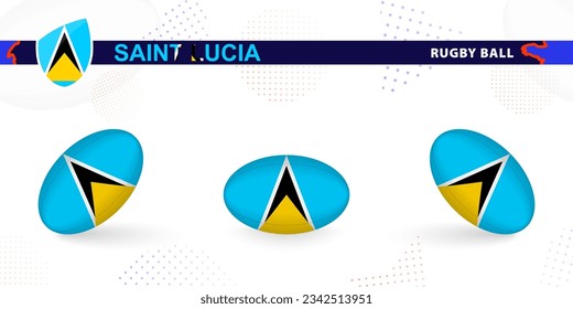 Rugby ball set with the flag of Saint Lucia in various angles on abstract background. Rugby vector collection.