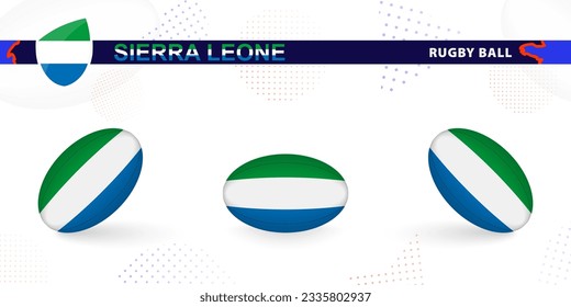 Rugby ball set with the flag of Sierra Leone in various angles on abstract background. Rugby vector collection.