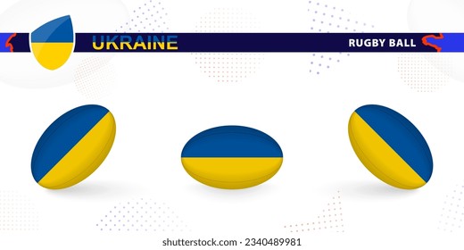 Rugby ball set with the flag of Ukraine in various angles on abstract background. Rugby vector collection.