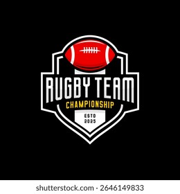 Rugby ball and shield team logo