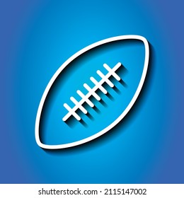 Rugby ball simple icon. Flat desing. White icon with shadow on blue background.ai