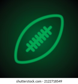 Rugby ball simple icon. Flat desing. Green neon on black background with green light.ai