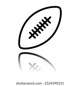 Pelota de rugby icono simple. Diseño plano. Icono negro con reflejo de espejo. El fondo blanco.ai