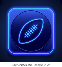 Ícone simples de bola de rugby. Design plano. Estilo de néon azul no botão. Com shadow.ai
