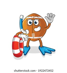 rugby ball swimmer with buoy mascot. cartoon vector