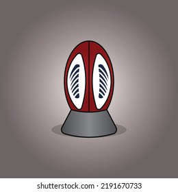 Rugby ball trophy icon vector, isolated on gray gradient background.