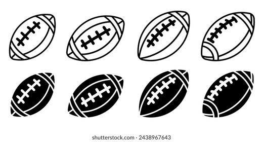 Rugby ball. Vector collection of rugby ball icon illustrations. Black icon design.