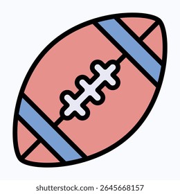 Rugby Ball Vector Icon. Athletic Equipment, Healthy Lifestyle, Fourth Of July Icon, Vector Style Lineal color Icon.	