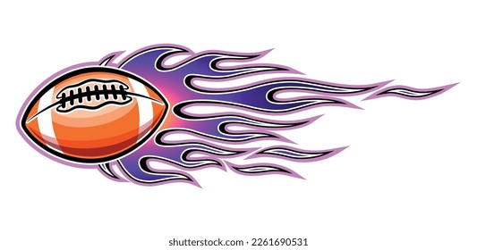 Rugby ball vector image with tribal fire flame American football car sticker motorcycle decal and sport logo template.