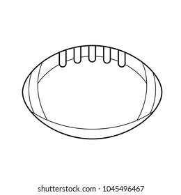 Ícone de linha vetorial de bola de rugby isolado no plano de fundo branco. Equipamento esportivo - ícone de linha de rugby ball para infográfico, site ou app.
