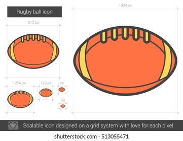 Rugby ball vector line icon isolated on white background. Rugby ball line icon for infographic, website or app. Scalable icon designed on a grid system.