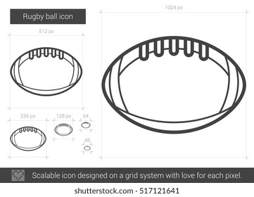 Icono de línea vectorial de bola de rugby aislado en fondo blanco. Icono de la línea de pelota de rugby para infografía, sitio web o aplicación. Icono escalable diseñado en un sistema de cuadrícula.