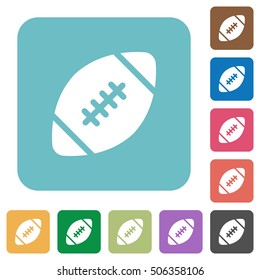 Rugby ball white flat icons on color rounded square backgrounds