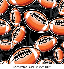 Rugby balls repeating tile background. American football balls seamless pattern vector image wallpaper and wrapping paper design.