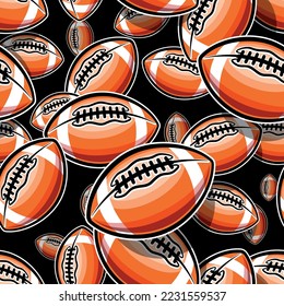 Rugby balls repeating tile background. American football balls seamless pattern vector image wallpaper and wrapping paper design.