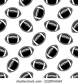 Balas de rugby imagen de fondo de patrón sin fisuras. Arte vectorial de diseño de textura de fondo de mosaico de fútbol americano repetitivo.