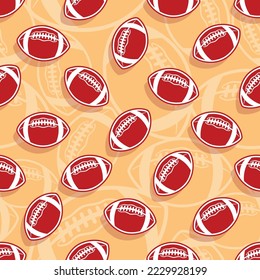 Rugby balls seamless pattern vector art image. American football balls continuous background wallpaper texture design.