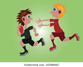 Rugby Chase
two sportsmen Competing one another in a Rugby Game,
