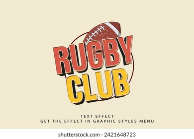 Rugby club 3D vintage style premium vector with editable text effect